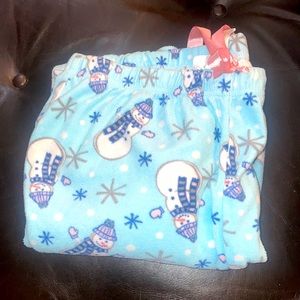 Christmas pjs Just be snowman pajamas blue and grey warm soft fleece pants L
